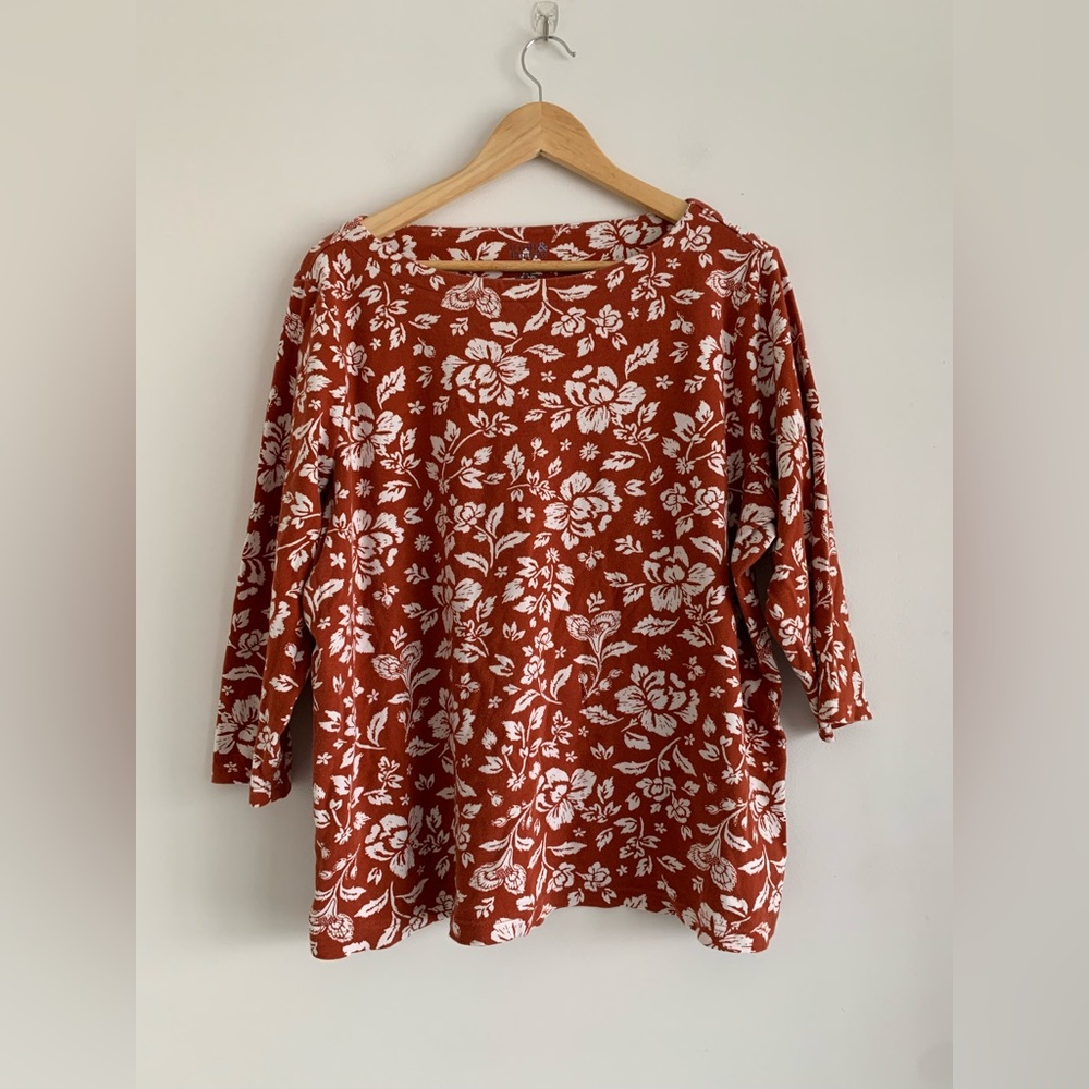 Croft & Barrow quarter sleeve top burnt orange floral